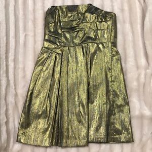 BCBGeneration Metallic Gold Strapless A-Line Dress